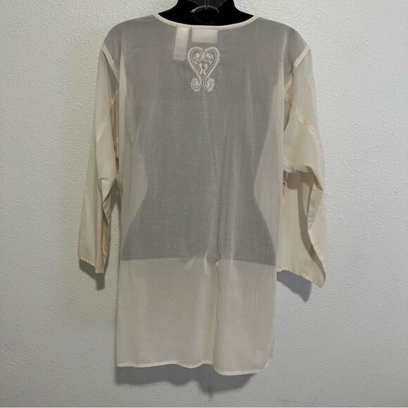 NWOT LIZ CLAIBORNE Neutral Ivory Cotton Embroidered Relaxed Split Neck Tunic L - Picture 15 of 15